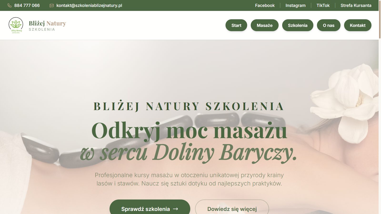 Bliżej Natury — centrum szkoleniowe, kursy masażu